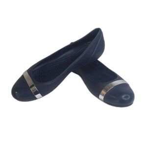 CROCS Navy Blue Silver Mirror Cap Toe Slip On Ballet Flat Size W8